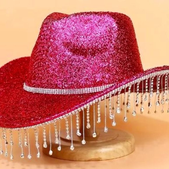 Accessories | B23pink Rose All Over Bling Cowgirl Hat With Dripping ...